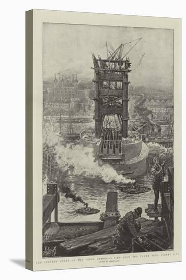 The Present State of the Tower Bridge, a View from the Tower Pier, Surrey Side-Henri Lanos-Stretched Canvas