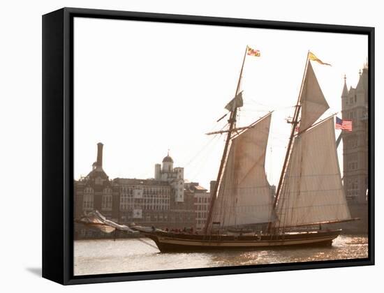 The Pride of Baltimore II Arrives off the Pool of London Next to Tower Bridge-null-Framed Stretched Canvas