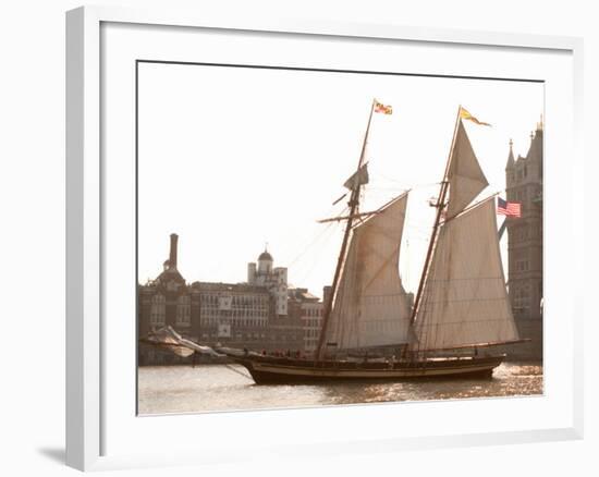 The Pride of Baltimore II Arrives off the Pool of London Next to Tower Bridge-null-Framed Photographic Print