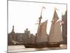 The Pride of Baltimore II Arrives off the Pool of London Next to Tower Bridge-null-Mounted Photographic Print