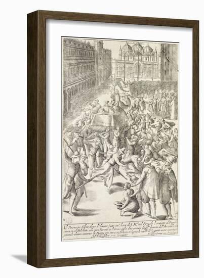 The Prince Elect on a Small Stage of the Arsenal in Venice Throwing Money at the Public, 1610-Giacomo Franco-Framed Giclee Print