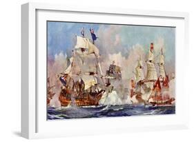 The "Prince George" at the Battle of Malaga, 1704-Charles Edward Dixon-Framed Giclee Print