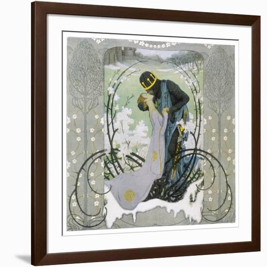 The Prince Wakes Sleeping Beauty from Her Sleep with a Kiss-Heinrich Lefler-Framed Photographic Print