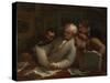 The Print Collectors, C.1860-63 (Oil on Panel)-Honore Daumier-Stretched Canvas