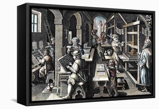 The printing of books (Printing office)-French School-Framed Stretched Canvas