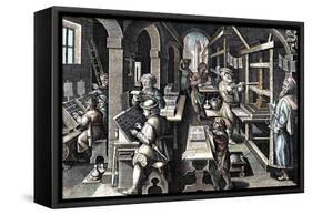 The printing of books (Printing office)-French School-Framed Stretched Canvas