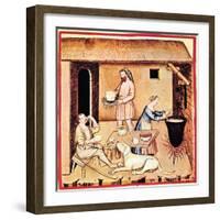 The Production of Cheese. a Miniature from Tacuinum Sanitatis, Second Half of 14th C-null-Framed Giclee Print