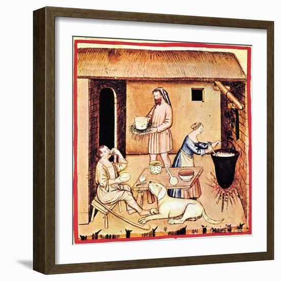 The Production of Cheese. a Miniature from Tacuinum Sanitatis, Second Half of 14th C-null-Framed Giclee Print