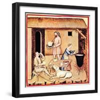 The Production of Cheese. a Miniature from Tacuinum Sanitatis, Second Half of 14th C-null-Framed Giclee Print