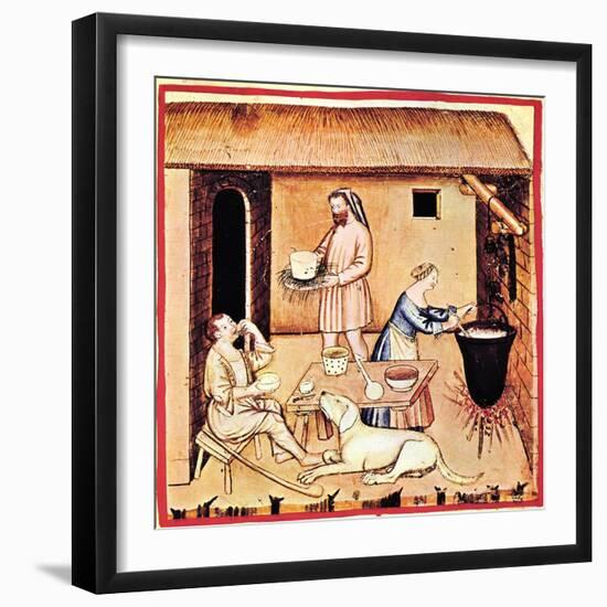 The Production of Cheese. a Miniature from Tacuinum Sanitatis, Second Half of 14th C-null-Framed Giclee Print