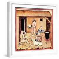 The Production of Cheese. a Miniature from Tacuinum Sanitatis, Second Half of 14th C-null-Framed Giclee Print