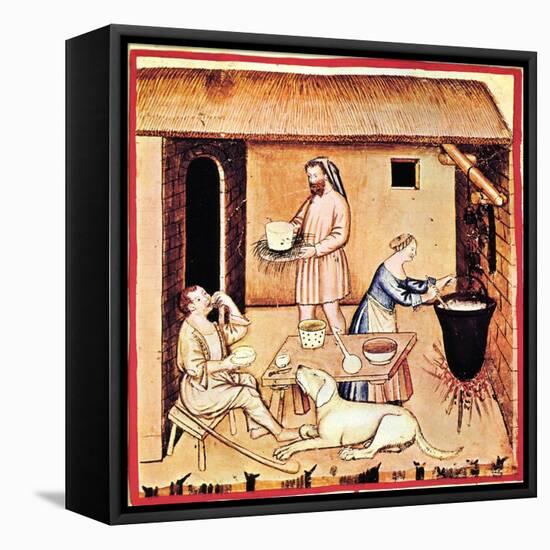 The Production of Cheese. a Miniature from Tacuinum Sanitatis, Second Half of 14th C-null-Framed Stretched Canvas