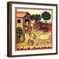 The Production of Cheese. a Miniature from Tacuinum Sanitatis, Second Half of 14th C-null-Framed Giclee Print