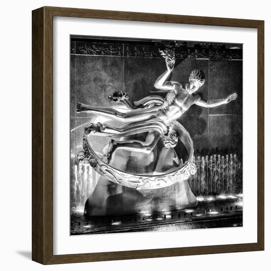 The Prometheus Statue with Snow by Night at Rockefeller Center in New York-Philippe Hugonnard-Framed Photographic Print