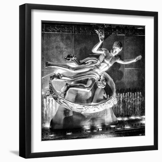 The Prometheus Statue with Snow by Night at Rockefeller Center in New York-Philippe Hugonnard-Framed Photographic Print