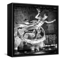 The Prometheus Statue with Snow by Night at Rockefeller Center in New York-Philippe Hugonnard-Framed Stretched Canvas