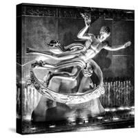 The Prometheus Statue with Snow by Night at Rockefeller Center in New York-Philippe Hugonnard-Stretched Canvas