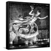 The Prometheus Statue with Snow by Night at Rockefeller Center in New York-Philippe Hugonnard-Framed Stretched Canvas