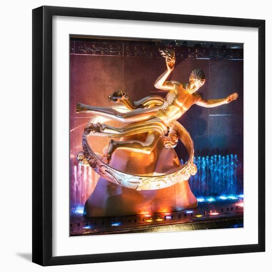 The Prometheus Statue with Snow by Night at Rockefeller Center in New York-Philippe Hugonnard-Framed Photographic Print