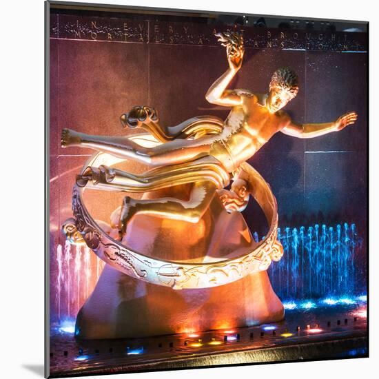 The Prometheus Statue with Snow by Night at Rockefeller Center in New York-Philippe Hugonnard-Mounted Photographic Print