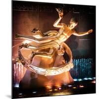 The Prometheus Statue with Snow by Night at Rockefeller Center in New York-Philippe Hugonnard-Mounted Photographic Print