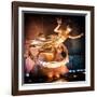 The Prometheus Statue with Snow by Night at Rockefeller Center in New York-Philippe Hugonnard-Framed Photographic Print