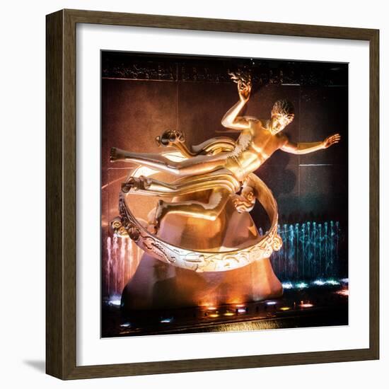 The Prometheus Statue with Snow by Night at Rockefeller Center in New York-Philippe Hugonnard-Framed Photographic Print