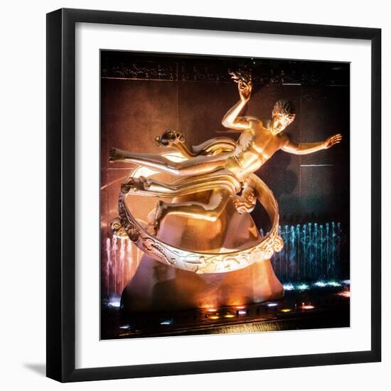 The Prometheus Statue with Snow by Night at Rockefeller Center in New York-Philippe Hugonnard-Framed Premium Photographic Print