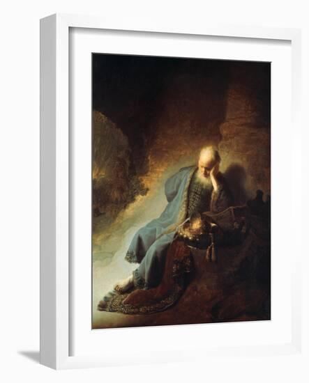 The Prophet Jeremiah Mourning over the Destruction of Jerusalem, 1630-Rembrandt van Rijn-Framed Giclee Print