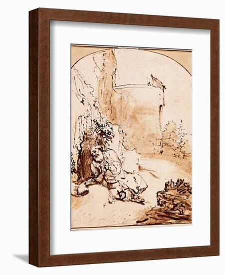 The Prophet Jonah Before the Walls of Nineveh-Rembrandt van Rijn-Framed Giclee Print