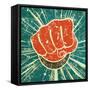 The Punch Fist of Red Color on a Vintage Background in Grunge Style-Verbena-Framed Stretched Canvas