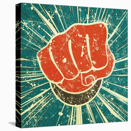 The Punch Fist of Red Color on a Vintage Background in Grunge Style-Verbena-Stretched Canvas