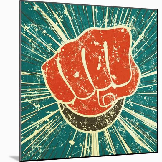 The Punch Fist of Red Color on a Vintage Background in Grunge Style-Verbena-Mounted Art Print