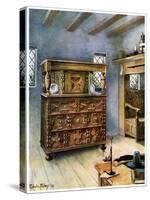 The Putnam Cupboard of English Oak and Cedar, and Carved Settle of American Oak, 1910-Edwin Foley-Stretched Canvas