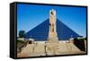 The Pyramid Sports Arena in Memphis, TN with statue of Ramses at entrance-null-Framed Stretched Canvas