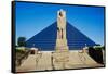 The Pyramid Sports Arena in Memphis, TN with statue of Ramses at entrance-null-Framed Stretched Canvas