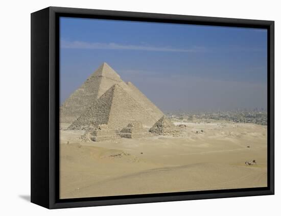 The Pyramids, Giza, Unesco World Heritage Site, with Cairo Beyond, Egypt, North Africa, Africa-Upperhall-Framed Stretched Canvas