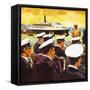 The Qe2 Arriving in the Port of New York on Manhattan Island-English School-Framed Stretched Canvas