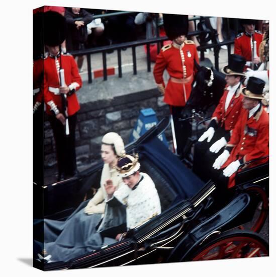 The Queen and Prince of Wales Drive Through Caernarvon After Investiture July 1969-null-Stretched Canvas