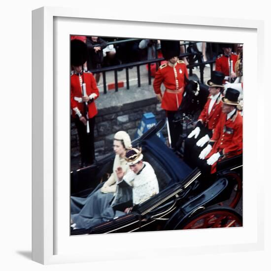 The Queen and Prince of Wales Drive Through Caernarvon After Investiture July 1969-null-Framed Photographic Print