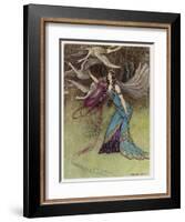 The Queen and the Six Swans-Warwick Goble-Framed Art Print