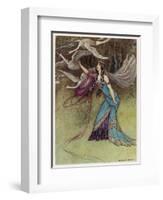 The Queen and the Six Swans-Warwick Goble-Framed Art Print