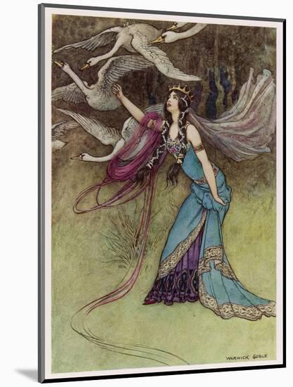The Queen and the Six Swans-Warwick Goble-Mounted Art Print