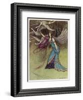 The Queen and the Six Swans-Warwick Goble-Framed Art Print