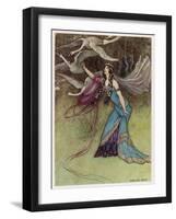 The Queen and the Six Swans-Warwick Goble-Framed Art Print