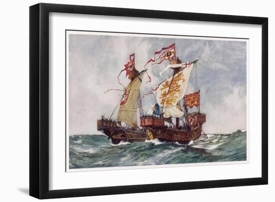 The "Queen" Defeats a Portuguese Ship Running Supplies to the French-Charles Dixon-Framed Art Print