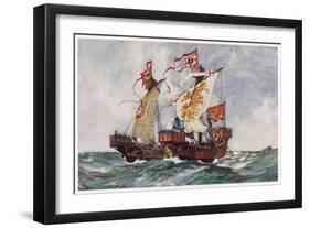 The "Queen" Defeats a Portuguese Ship Running Supplies to the French-Charles Dixon-Framed Art Print