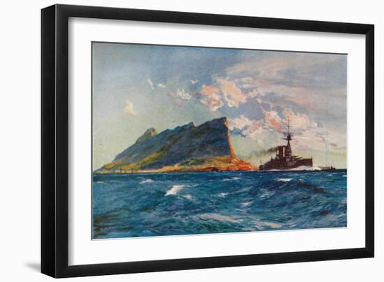 'The Queen Elizabeth off Gibraltar', c1918 (1919)-Charles Dixon-Framed Giclee Print