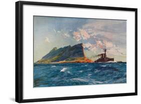 'The Queen Elizabeth off Gibraltar', c1918 (1919)-Charles Dixon-Framed Giclee Print