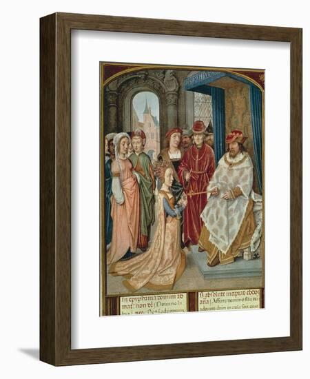 The Queen of Sheba before Solomon, Miniature from the Grimani Breviary, Manuscript, Italy-null-Framed Giclee Print